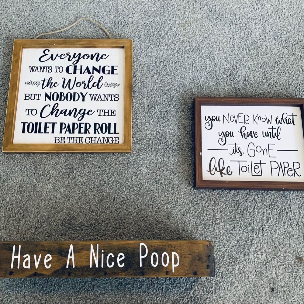 Hobby Lobby bathroom decor lot- Toilet Paper Holder and Wooden Signs/Decor
